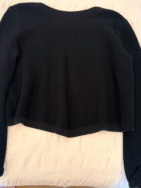 Roxy Black Cropped Textured Crew Neck Sweater